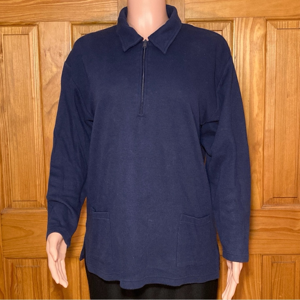 NWOT Premier International Vintage 90s 1/4 Zip Top Long Sleeve Blue Size L Large